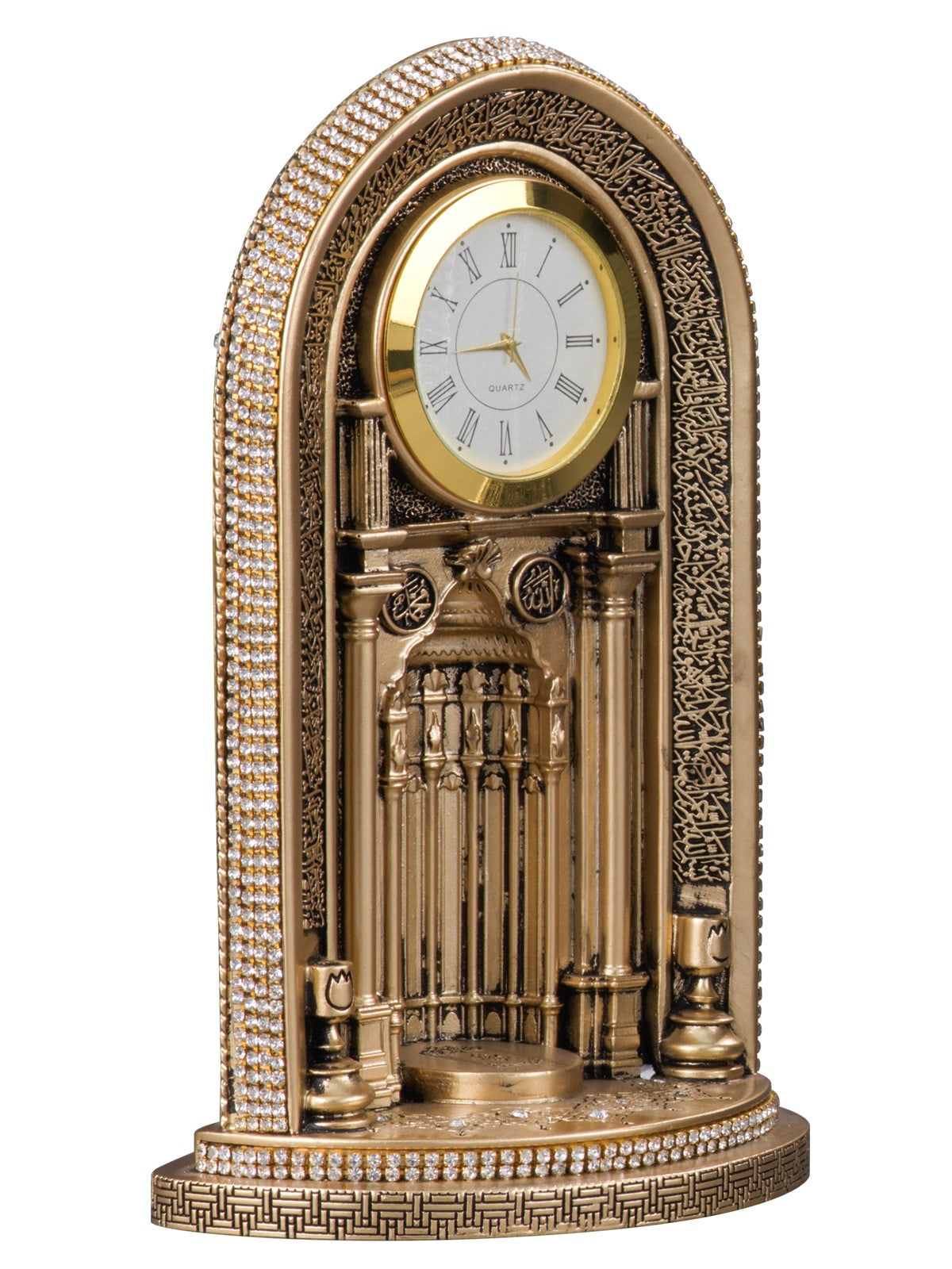 Islamic Table Decor Clock with Ayatul Kursi Mihrab